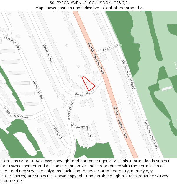 60, BYRON AVENUE, COULSDON, CR5 2JR: Location map and indicative extent of plot