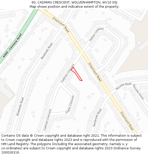 60, CADMAN CRESCENT, WOLVERHAMPTON, WV10 0SJ: Location map and indicative extent of plot