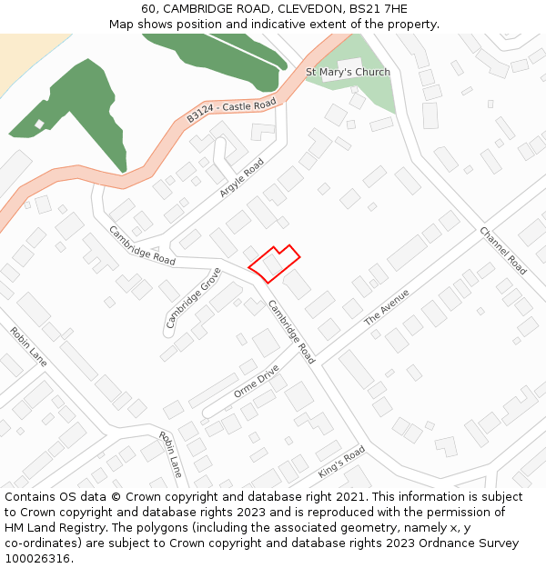 60, CAMBRIDGE ROAD, CLEVEDON, BS21 7HE: Location map and indicative extent of plot