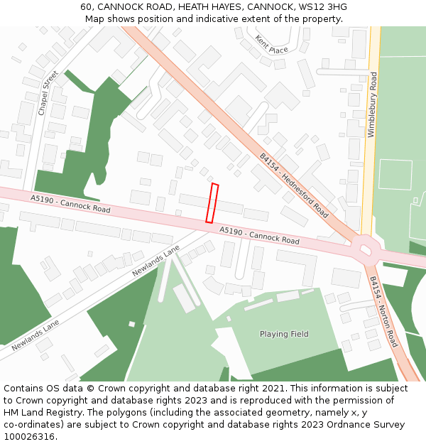 60, CANNOCK ROAD, HEATH HAYES, CANNOCK, WS12 3HG: Location map and indicative extent of plot