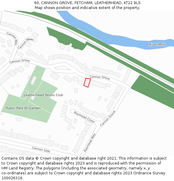 60, CANNON GROVE, FETCHAM, LEATHERHEAD, KT22 9LS: Location map and indicative extent of plot
