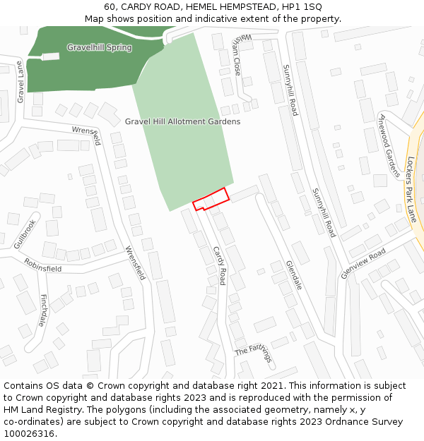 60, CARDY ROAD, HEMEL HEMPSTEAD, HP1 1SQ: Location map and indicative extent of plot