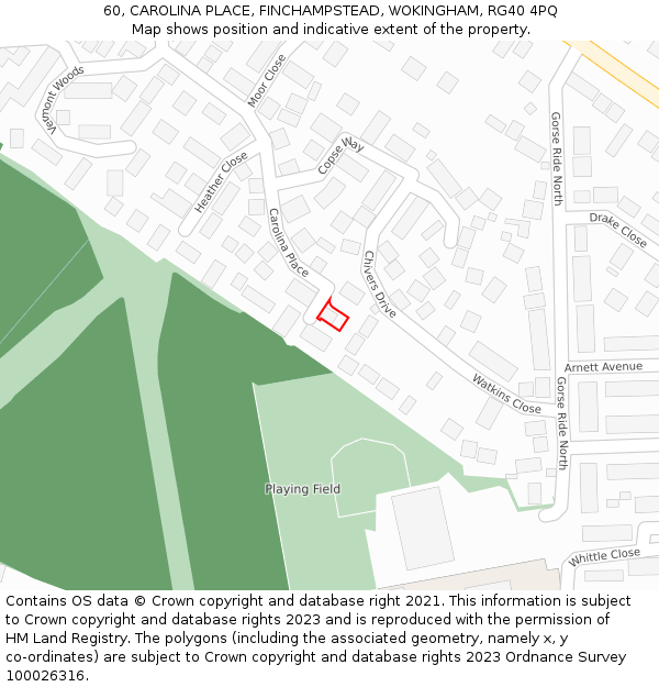 60, CAROLINA PLACE, FINCHAMPSTEAD, WOKINGHAM, RG40 4PQ: Location map and indicative extent of plot