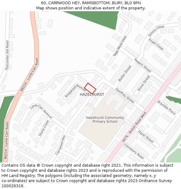 60, CARRWOOD HEY, RAMSBOTTOM, BURY, BL0 9PN: Location map and indicative extent of plot