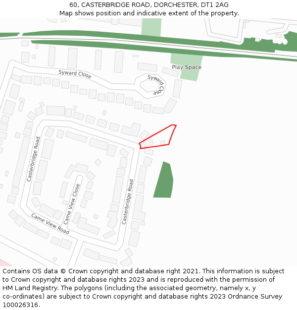 60, CASTERBRIDGE ROAD, DORCHESTER, DT1 2AG: Location map and indicative extent of plot