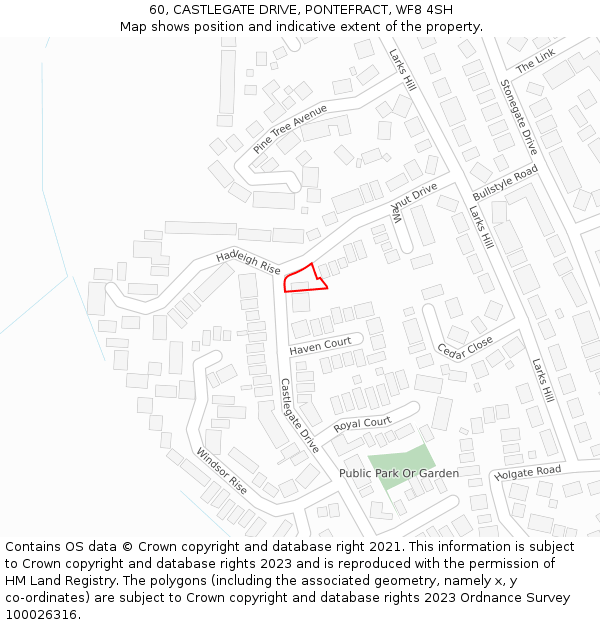 60, CASTLEGATE DRIVE, PONTEFRACT, WF8 4SH: Location map and indicative extent of plot