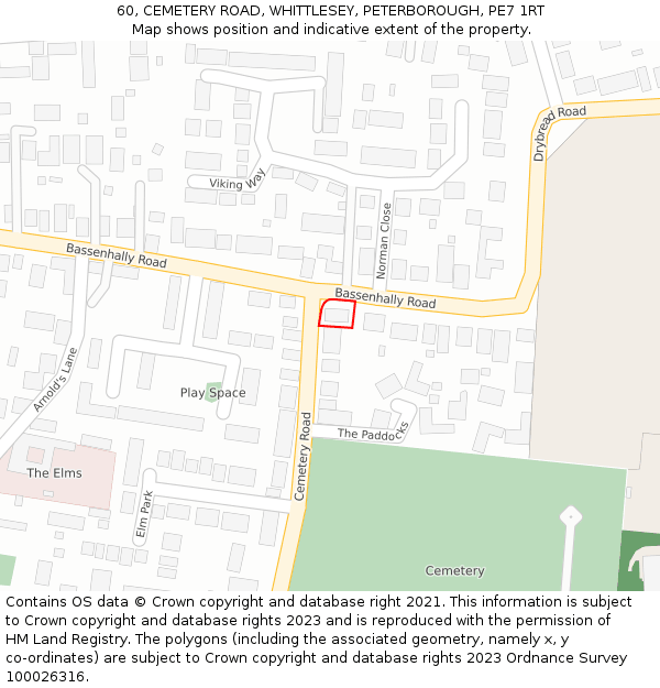 60, CEMETERY ROAD, WHITTLESEY, PETERBOROUGH, PE7 1RT: Location map and indicative extent of plot