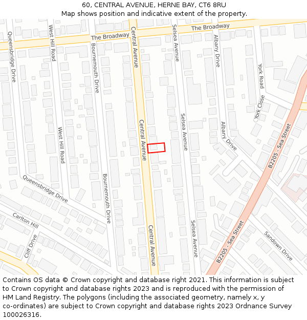 60, CENTRAL AVENUE, HERNE BAY, CT6 8RU: Location map and indicative extent of plot