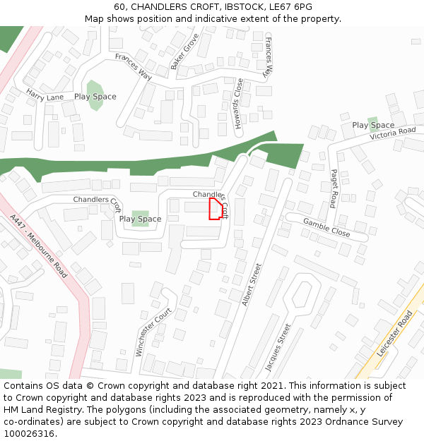 60, CHANDLERS CROFT, IBSTOCK, LE67 6PG: Location map and indicative extent of plot