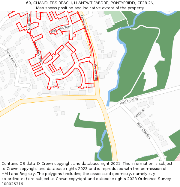 60, CHANDLERS REACH, LLANTWIT FARDRE, PONTYPRIDD, CF38 2NJ: Location map and indicative extent of plot