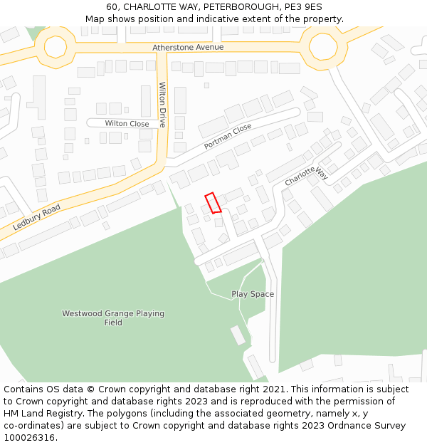 60, CHARLOTTE WAY, PETERBOROUGH, PE3 9ES: Location map and indicative extent of plot