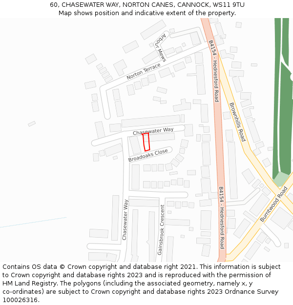 60, CHASEWATER WAY, NORTON CANES, CANNOCK, WS11 9TU: Location map and indicative extent of plot