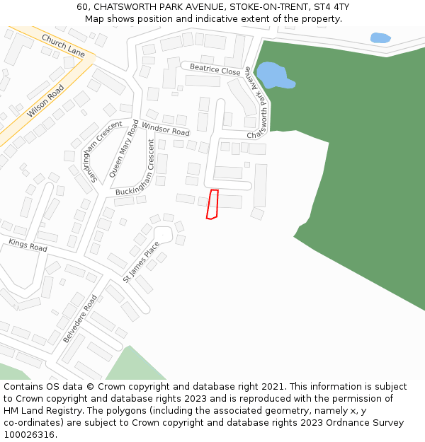 60, CHATSWORTH PARK AVENUE, STOKE-ON-TRENT, ST4 4TY: Location map and indicative extent of plot