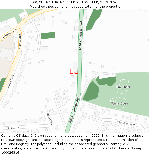 60, CHEADLE ROAD, CHEDDLETON, LEEK, ST13 7HW: Location map and indicative extent of plot