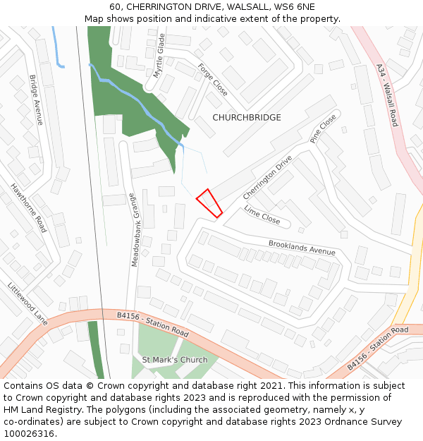 60, CHERRINGTON DRIVE, WALSALL, WS6 6NE: Location map and indicative extent of plot