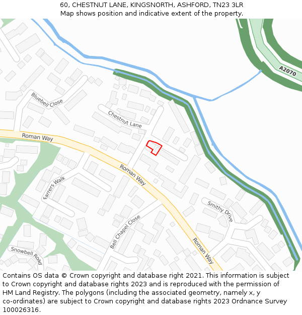 60, CHESTNUT LANE, KINGSNORTH, ASHFORD, TN23 3LR: Location map and indicative extent of plot