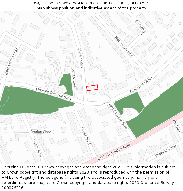 60, CHEWTON WAY, WALKFORD, CHRISTCHURCH, BH23 5LS: Location map and indicative extent of plot