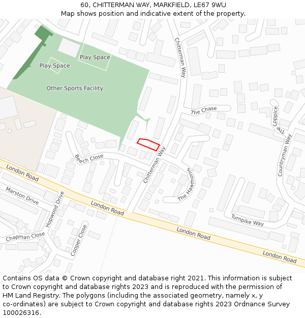 60, CHITTERMAN WAY, MARKFIELD, LE67 9WU: Location map and indicative extent of plot
