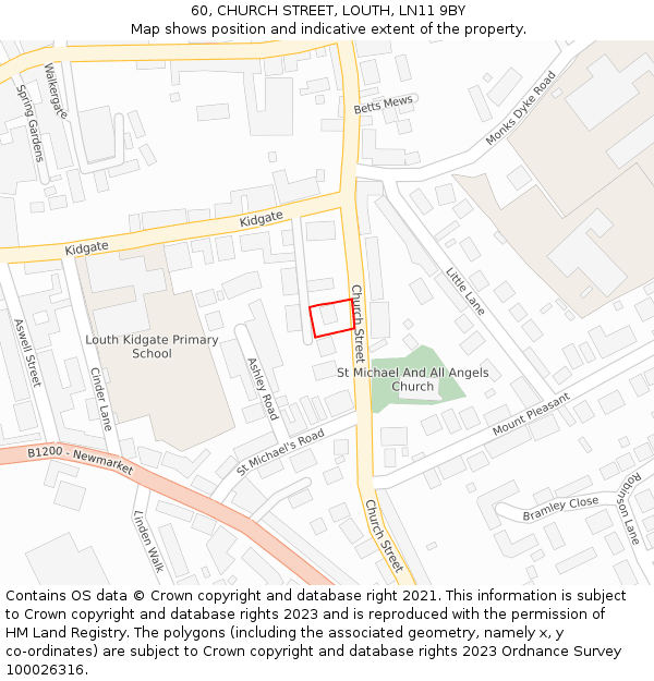 60, CHURCH STREET, LOUTH, LN11 9BY: Location map and indicative extent of plot