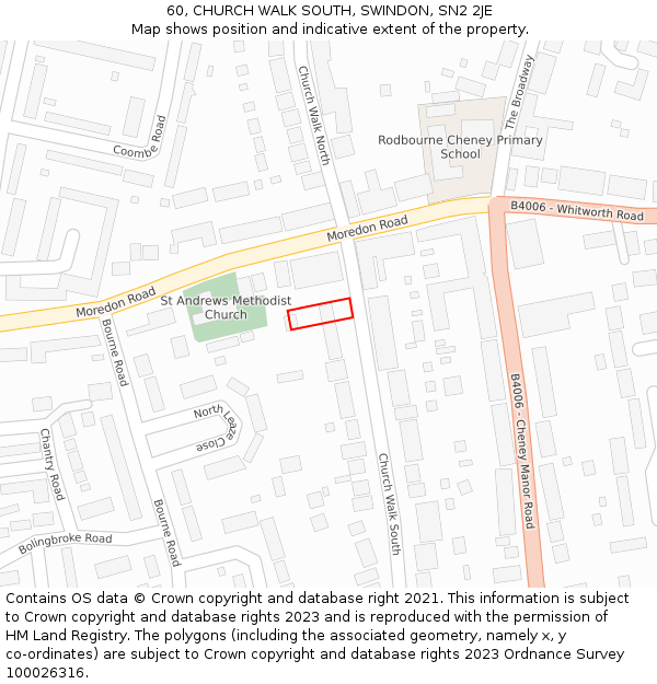 60, CHURCH WALK SOUTH, SWINDON, SN2 2JE: Location map and indicative extent of plot