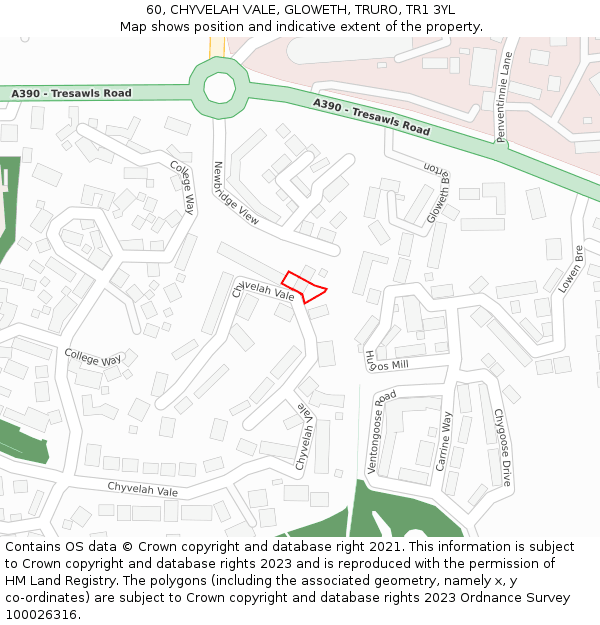 60, CHYVELAH VALE, GLOWETH, TRURO, TR1 3YL: Location map and indicative extent of plot