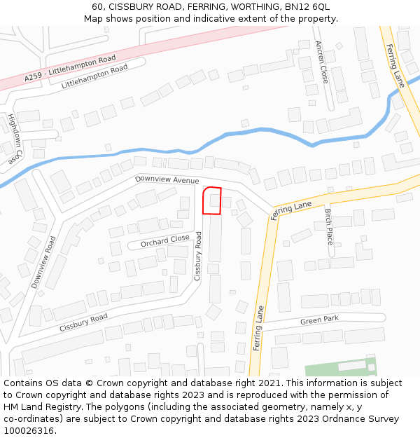 60, CISSBURY ROAD, FERRING, WORTHING, BN12 6QL: Location map and indicative extent of plot