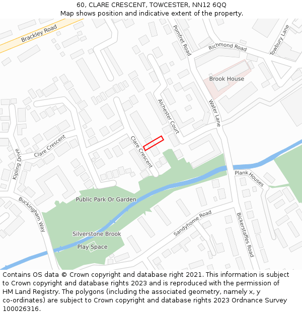 60, CLARE CRESCENT, TOWCESTER, NN12 6QQ: Location map and indicative extent of plot