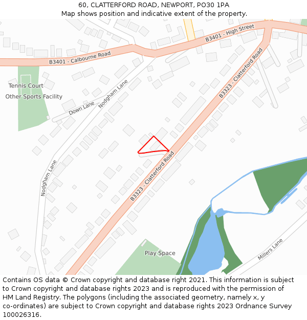 60, CLATTERFORD ROAD, NEWPORT, PO30 1PA: Location map and indicative extent of plot