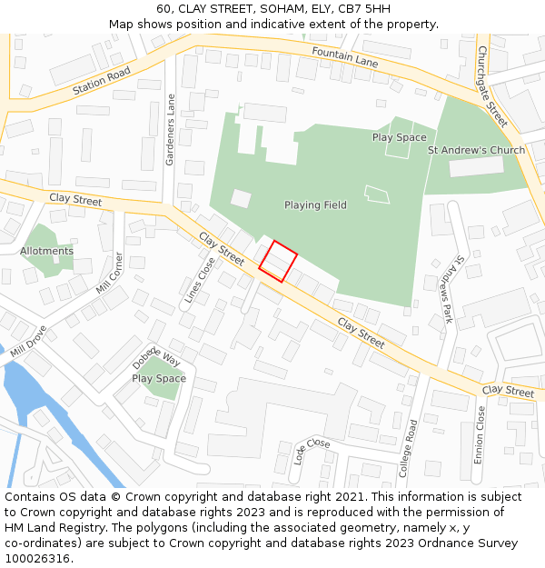 60, CLAY STREET, SOHAM, ELY, CB7 5HH: Location map and indicative extent of plot