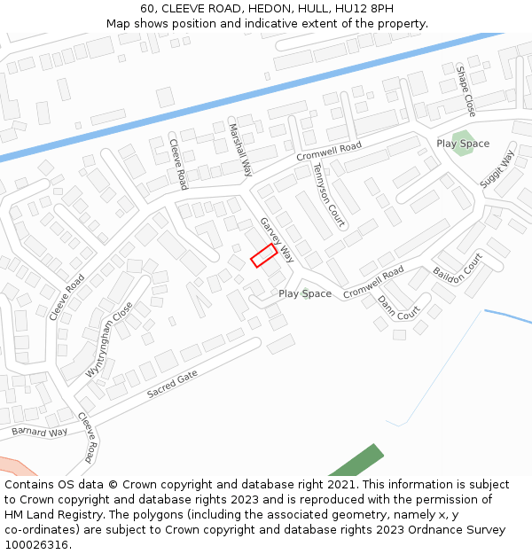 60, CLEEVE ROAD, HEDON, HULL, HU12 8PH: Location map and indicative extent of plot