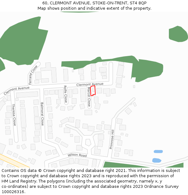 60, CLERMONT AVENUE, STOKE-ON-TRENT, ST4 8QP: Location map and indicative extent of plot