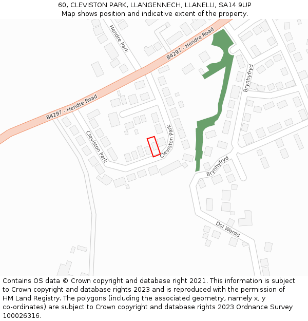 60, CLEVISTON PARK, LLANGENNECH, LLANELLI, SA14 9UP: Location map and indicative extent of plot