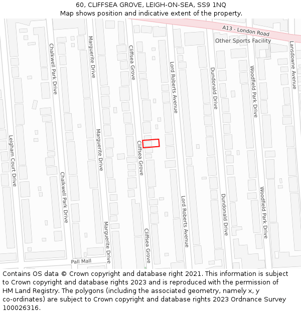 60, CLIFFSEA GROVE, LEIGH-ON-SEA, SS9 1NQ: Location map and indicative extent of plot