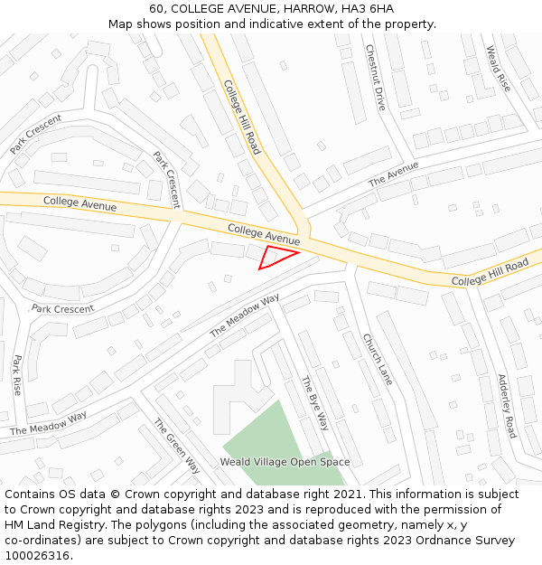 60, COLLEGE AVENUE, HARROW, HA3 6HA: Location map and indicative extent of plot