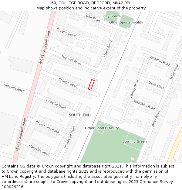 60, COLLEGE ROAD, BEDFORD, MK42 9PL: Location map and indicative extent of plot