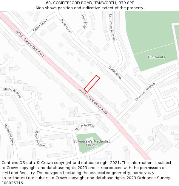 60, COMBERFORD ROAD, TAMWORTH, B79 8PF: Location map and indicative extent of plot