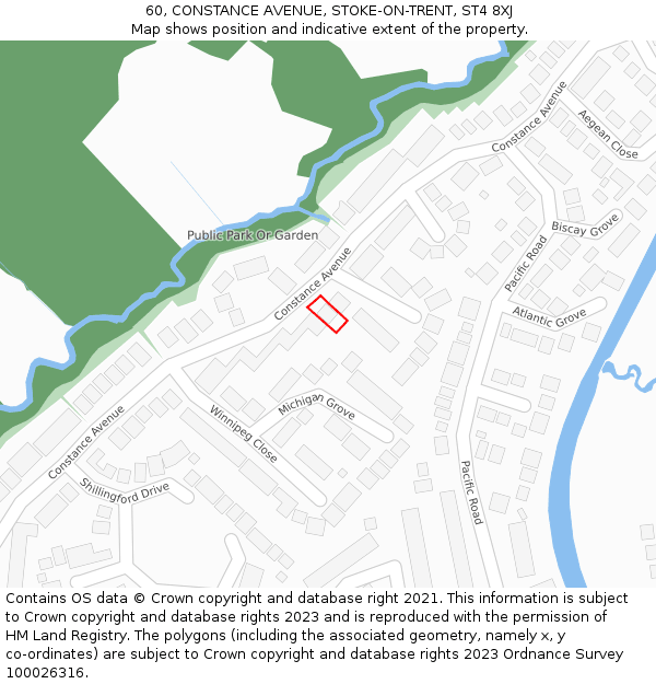 60, CONSTANCE AVENUE, STOKE-ON-TRENT, ST4 8XJ: Location map and indicative extent of plot