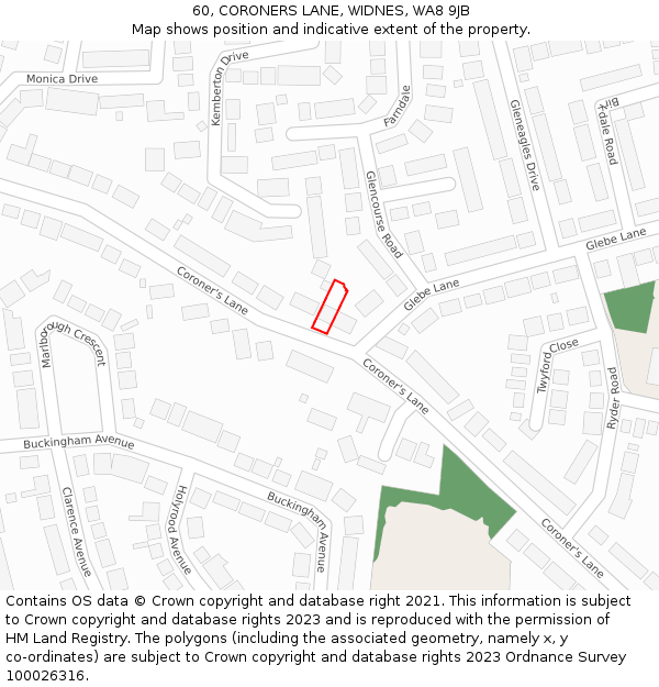 60, CORONERS LANE, WIDNES, WA8 9JB: Location map and indicative extent of plot