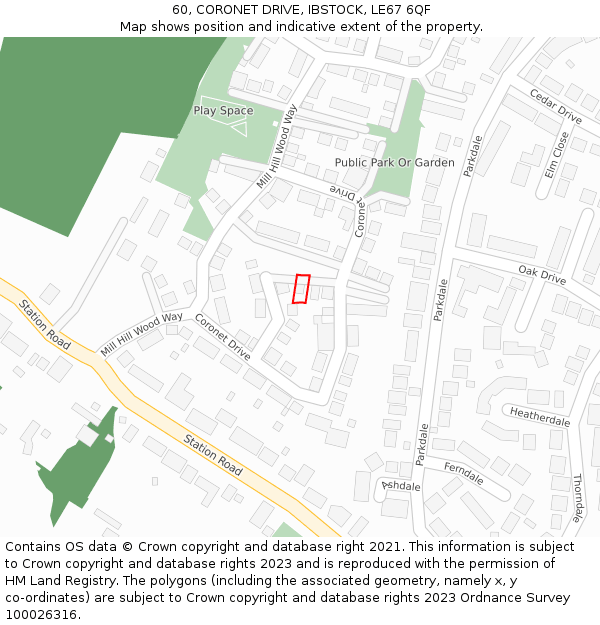 60, CORONET DRIVE, IBSTOCK, LE67 6QF: Location map and indicative extent of plot