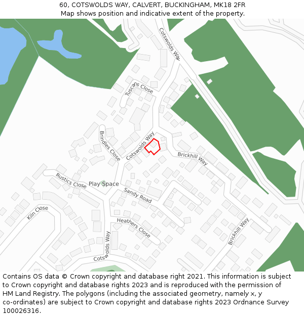 60, COTSWOLDS WAY, CALVERT, BUCKINGHAM, MK18 2FR: Location map and indicative extent of plot