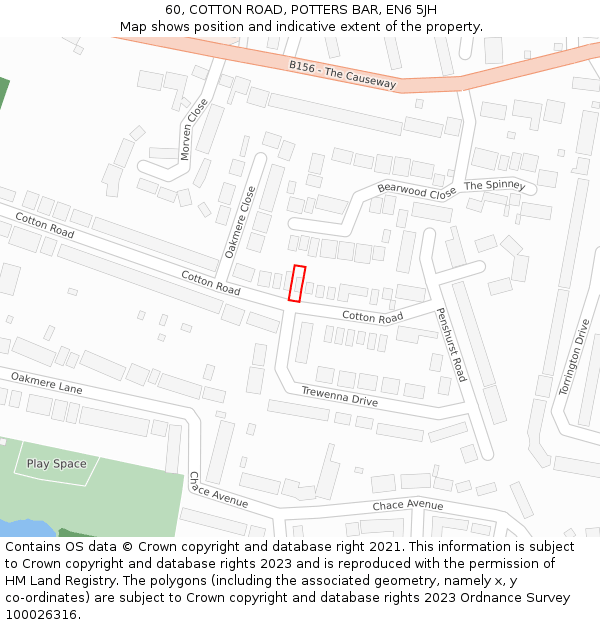 60, COTTON ROAD, POTTERS BAR, EN6 5JH: Location map and indicative extent of plot