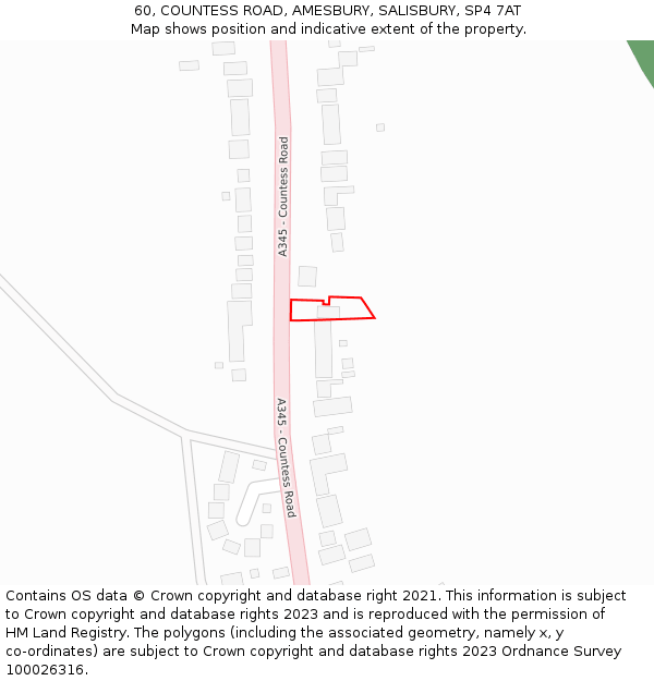 60, COUNTESS ROAD, AMESBURY, SALISBURY, SP4 7AT: Location map and indicative extent of plot