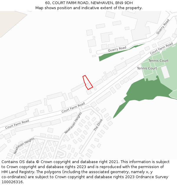 60, COURT FARM ROAD, NEWHAVEN, BN9 9DH: Location map and indicative extent of plot