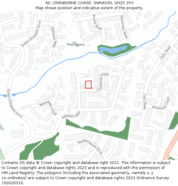 60, CRANBORNE CHASE, SWINDON, SN25 1FH: Location map and indicative extent of plot