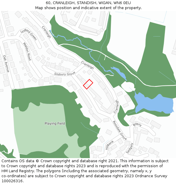 60, CRANLEIGH, STANDISH, WIGAN, WN6 0EU: Location map and indicative extent of plot