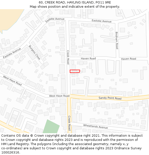 60, CREEK ROAD, HAYLING ISLAND, PO11 9RE: Location map and indicative extent of plot