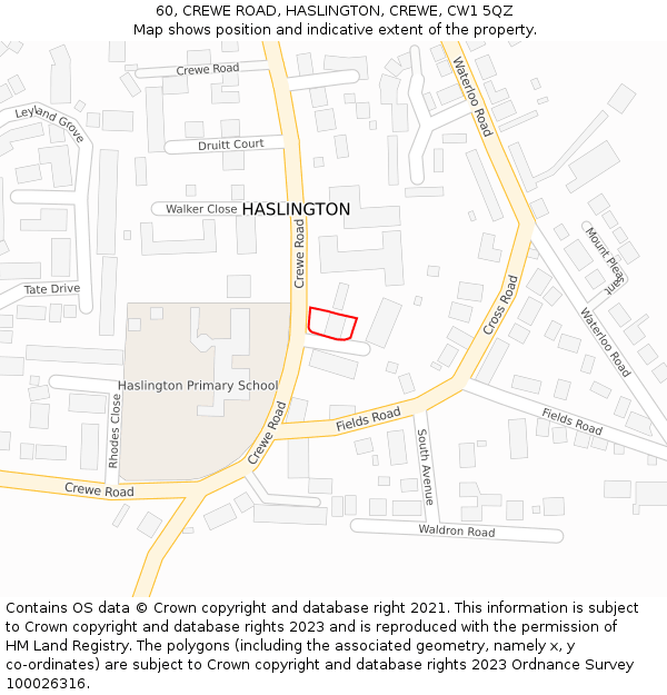 60, CREWE ROAD, HASLINGTON, CREWE, CW1 5QZ: Location map and indicative extent of plot