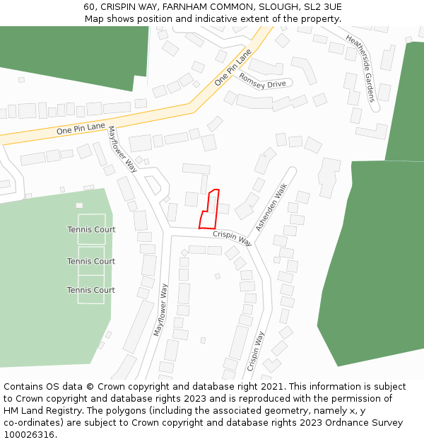 60, CRISPIN WAY, FARNHAM COMMON, SLOUGH, SL2 3UE: Location map and indicative extent of plot