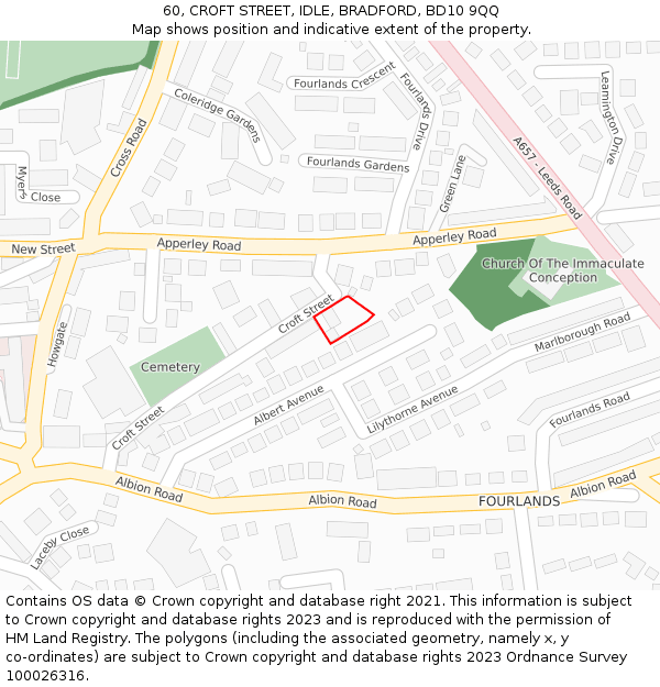 60, CROFT STREET, IDLE, BRADFORD, BD10 9QQ: Location map and indicative extent of plot