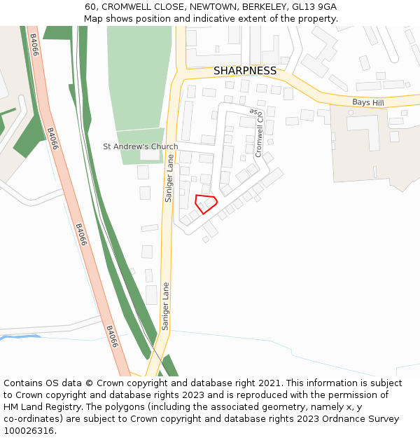 60, CROMWELL CLOSE, NEWTOWN, BERKELEY, GL13 9GA: Location map and indicative extent of plot